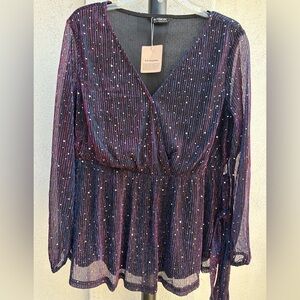 BloomChic Shimmery Multi-Spot Purple Wrap Peplum Top